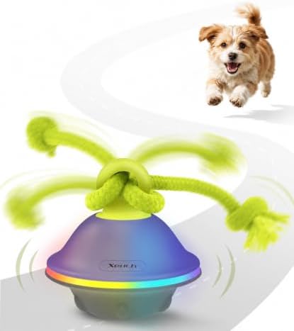 Xeuch Interactive Dog Ball with Rope, Motion Activated Squeaky Ball, Green by Xeuch
