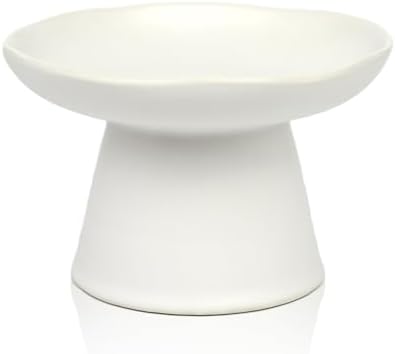 Extra Wide 6.1" Raised Cat Food Bowl, Shallow Ceramic Elevated Cat Feeder, Anti Vomiting, Stress Free, Whisker Fatigue, Pet Food or Water Bowl, White by Careforyourbelovedfurbaby