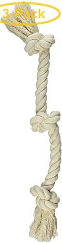 MAMMOTH Flossy Chews 3 Knot Tug Toy Rope for Dogs - White Medium (20" Long) - Pack of 3