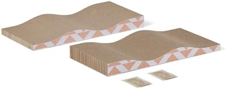 Amazon Basics Cat Scratching Post, Reversible Double-Sided Corrugated Cardboard with Catnip, Curved Wave Design, 16.5 x 8.1 x 1.6 in, 2-Pack by AmazonBasics