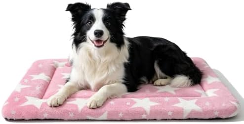 Dog Bed Mat, Reversible Crate Pad & Durable Dog Bed - Machine Washable Kennel Mat with Ultra Soft for Medium Dogs (Big&Small Stars Pink, 30" L*20" W*1.5" Th) by FogkissComfyPawsHome