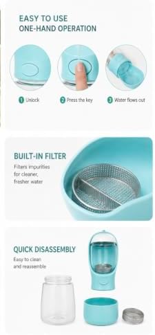 Portable Dog Water Bottle with Food Container, Leak-Proof Pet Travel Water Dispenser, One-Hand Operation, Built-in Filter, Portable Water Bowl for Dogs & Cats, Walking, Hiking & Travel - Image 3