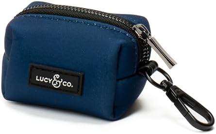 Lucy & Co. Navy Dog Poop Bag Holder and Dispenser, Clips to Leash, Water-Repellent Neoprene, Includes Refill Roll by LucyCo