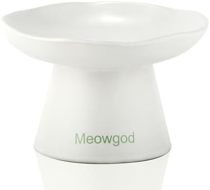 Elevated Cat Bowls,Wide Shallow 6.1" Ceramic Raised Bowls Anti Vomiting,Elevated Bowl Perfect for Flat Faced Cats,Stress Free,Reliefs Fatigue,Cat Dishes for Dry Food and Wet Food by Meowgod