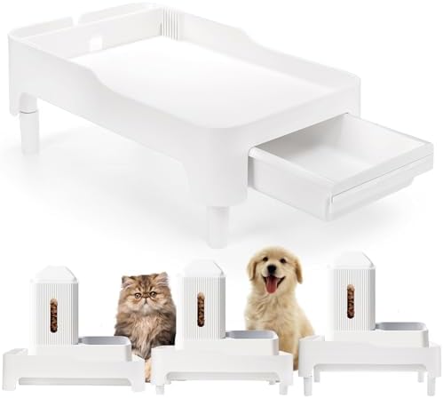 YOUEON Raised Pet Feeder Stand for Cats and Dogs Neck Health, Adjustable Height Elevated Shelf Suitable for 90% Automatic Pet Feeder & Water Dispenser, with Drawer to Stock Pet Snacks, Canned Food - Image 4