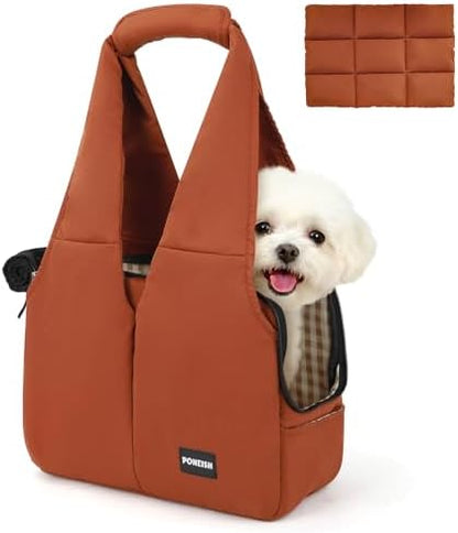 Dog Purse Carrier for Small Dogs and Cats, Soft-Sided Pet Tote Bag with 6 Large Pockets, Collapsible Travel Puppy Carrier with Small Cushion, Fits Pets up to 6 lbs (Caramel, 13.6" L x 6.6" W x 10" H) by Unknown