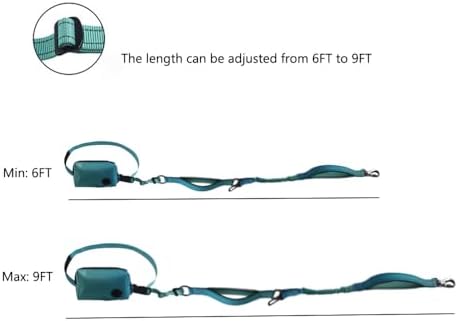Hands Free Dog Leash for Large Medium Dogs Heavy Duty Bungee Reflective Adjustable Waist Leashes for Walking Running with Zipper Pouch 6-9FT (Green with 6-9FT) - Image 6