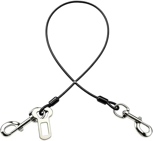 Dog Seat Belt Harness for Car,2pcs Dog Seatbelt of Coated Wire Leash Safety Restraint,No Chew Tether Cable Vehicle Dogs Accessories,Double Clips & Latch (Black, 16 inch/40 CM) by MiMetty