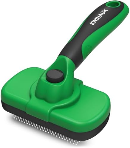 Swihauk Self Cleaning Slicker Brush - Skin Friendly Deshedding Grooming Tool for Dogs & Cats, Suitable for Shedding & Haired Pets, with Pet Supplies Accessories, Green by swihauk