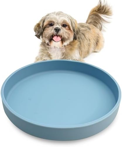 Silicone Dog Bowl Shallow Cat Food Bowls 7" Wide Puppy Plates Whisker Fatigue Pet Feeding Dishes for Dry Food and Wet Food Indoor (Round Blue) by Apatal