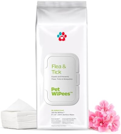 Flea & Tick Pet WiPees™ – 100 Natural Flea and Tick Prevention for Dogs & Cats, 99% Bio-Based, Lick-Safe, Daily Plant-Powered Flea & Tick Wipes for Bug Defense & Skin Relief by PetParents