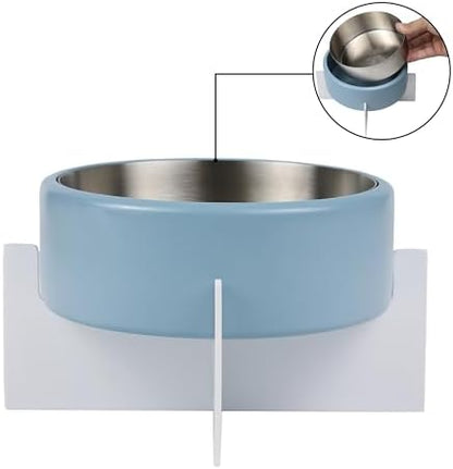 DBL3000C Intersecta Small/Medium Concrete and Stainless Steel Bowl 16oz (2 Cups) with Metal Stand Pet Feeder, Blue/White - Image 3