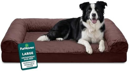 Furhaven Orthopedic Dog Bed for Large/Medium Dogs w/ Removable Bolsters & Washable Cover, For Dogs Up to 55 lbs - Quilted Sofa - Coffee, Large, (Quilted) Coffee by FurHaven