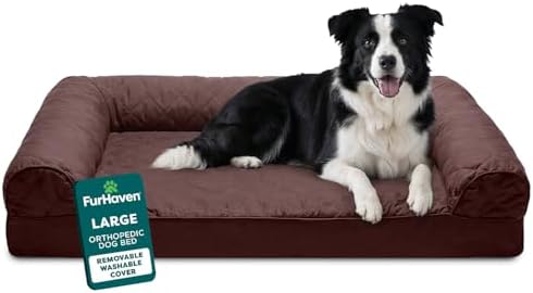 Furhaven Orthopedic Dog Bed for Large/Medium Dogs w/ Removable Bolsters & Washable Cover, For Dogs Up to 55 lbs - Quilted Sofa - Coffee, Large, (Quilted) Coffee by FurHaven