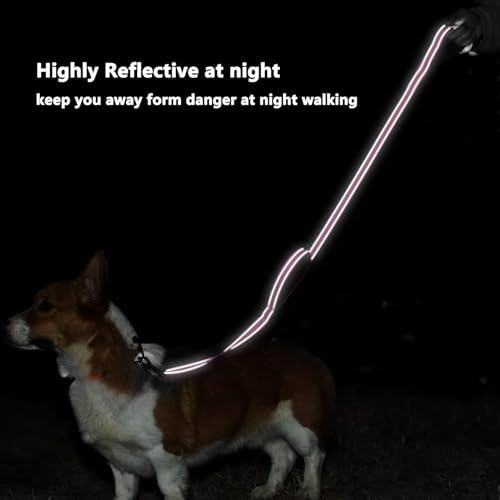 6 FT Pink Nylon Reflective Dog Leash for Large Dogs with 2 Padded Handle - Image 5