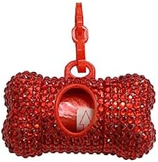 Bling Dog Poop Pickup Bag Dispenser Holder Pet Waste Disposal Bag Pet Trash Bags Holder Bone Shaped (Red) by TJCGCKK