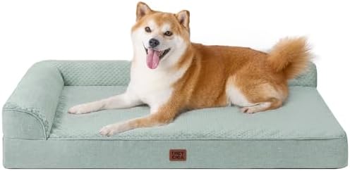 EHEYCIGA Memory Foam Dog Bed Large Size Dogs, Orthopedic Dog Bed Large with Washable Removable Cover, Waterproof Pet Sofa Couch with Nonskid Bottom, 36x27x6, Greyish Green by EHEYCIGA