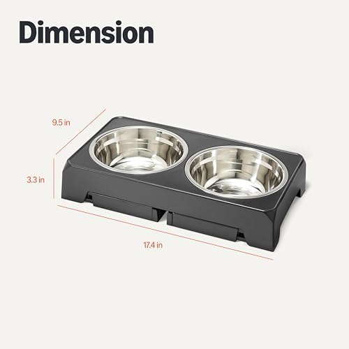 Amazon Basics Elevated Dog Bowls Stand, 5 Height Adjustable Foldable Raised Pet Feeder with Stainless Steel Bowls, Non-Slip Base, 17.3 x 9.4 x 12 in, Black - Image 5