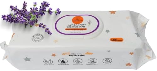 Aurora Pet Wipes – 100% Natural, Plant-Based Hypoallergenic Grooming Wipes for Dogs & Cats – Extra-Durable, Large & Thick for Effortless Cleaning (Lavender, 100 Count) by AuroraPet%C2%AE