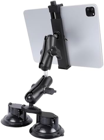 Dual Suction Cup Tablet Mount for Truck/Car, 13.4 Inch Aluminum Arm, 360° Adjustable 2-Stage Tablet Stand Holder, Compatible with iPad Pro/Air/Mini, Galaxy Tab and All 6.5-12.9" Tablets by Unknown