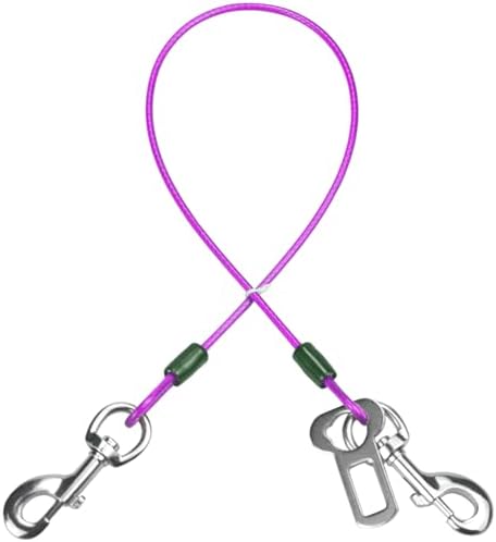 Dog Seat Belt Harness for Car,2pcs Dog Seatbelt of Coated Wire Leash Safety Restraint,No Chew Tether Cable Vehicle Dogs Accessories,Double Clips & Latch (Purple, 32 inch/80 CM) by MiMetty