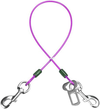 Dog Seat Belt Harness for Car,2pcs Dog Seatbelt of Coated Wire Leash Safety Restraint,No Chew Tether Cable Vehicle Dogs Accessories,Double Clips & Latch (Purple, 32 inch/80 CM) by MiMetty