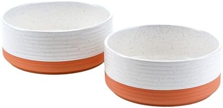 SPUNKYJUNKY Ceramic Dog Bowls 2 Pack, 8.3'' Dog Food Water Double Feeding Bowls Non-Slip for Large Sized Breed Microwave Dishwasher Safe - 60 OZ, 2pcs, Pattern White by SPUNKYJUNKY
