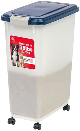 IRIS USA Dog Food Storage Container, Up to 38 lbs, Navy/Pearl, Made in USA by IRISUSA