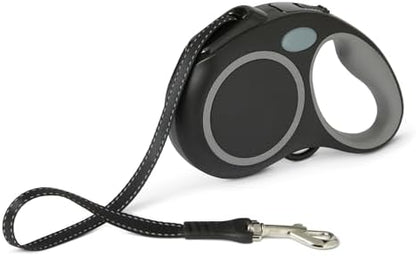 Amazon Basics Reflective Retractable Dog Leash, 16.4 Ft Tape Leash for Dogs Up to 55 Lbs, Non-Slip Comfort Grip, Quick-Lock, Medium, Black by AmazonBasics