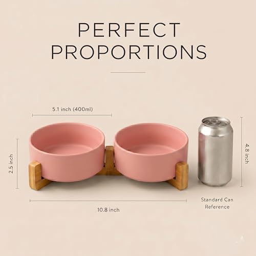 SPUNKYJUNKY Ceramic Dog and Cat Bowl with Wood Stand Non-Slip Matte Glaze Weighted Food Water Set for Cats &Small Dogs 13.5 OZ - Image 5