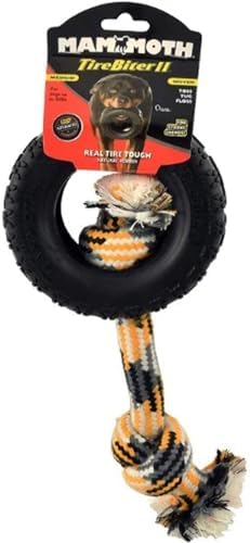 Mammoth Pet Products TireBiter w/Cotton-Poly Rope – Natural Rubber Dog Toys for Extreme Chewers – Dog Toys for Extra Long Interactive Play – Aggressive Chewer Toys for Small - Medium Dogs - Medium 5” by MammothPetProducts
