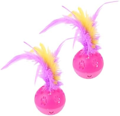 BeeSpring Cat Balls Interactive Cat Toy Feather Balls with Loud Bell Inside (2Pcs Red) by BeeSpring