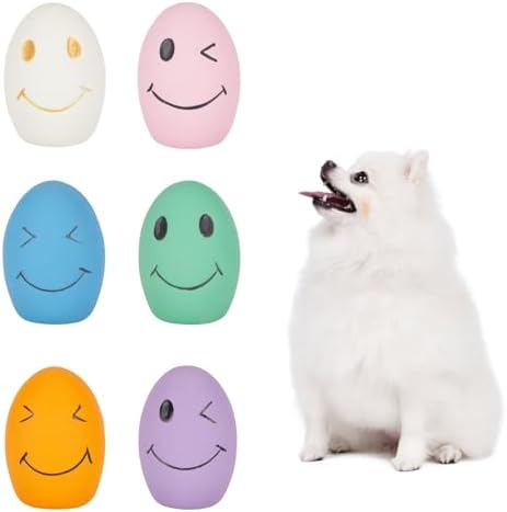 Dog Squeaky Toy, Latex Bouncy Egg Balls Squeaker for Small Dogs, Puppy Durable Rubber Squeak Balls for Teddy Interactive Fetch Play (6 PCS)… by gulucute