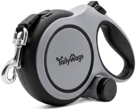 Retractable Dog Leash 26ft for Large Dogs up to 110lbs, Gray by TailyWags