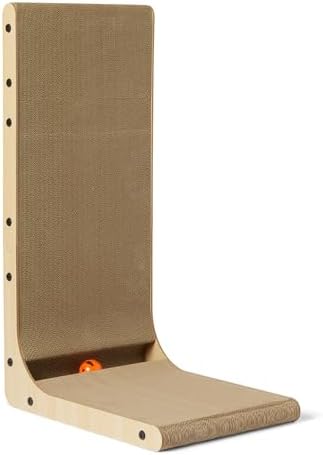 Amazon Basics Cat Scratch Post L-Shaped Cat Scratching Post Cat Scratch Pad with Interactive Ball Toy & Catnip, Cardboard Cat Wall Climber for Indoor Cats & Kittens, 16.5 x 11.4 x 26.8 in by AmazonBasics