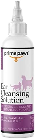 Ear Cleansing Solution for Dogs and Cats - Pet Ear Cleaner Removes Odor & Wax - Deodorizing Dog Ear Cleaner Solution with Aloe & Vitamins - Sweet Pea & Vanilla Scent - 8 oz by PrimePaws