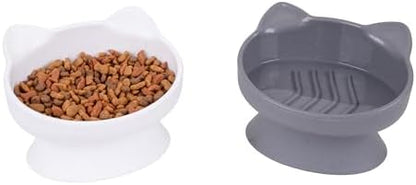 Kitty City Elevated Slow Feeder Cat Bowls (Set of 2), Whisker-Friendly Raised Cat Food Dishes with Ridges, Helps Reduce Fast Eating & Digestion Issues, Dishwasher Safe, 6.5 oz – White & Gray by KittyCity