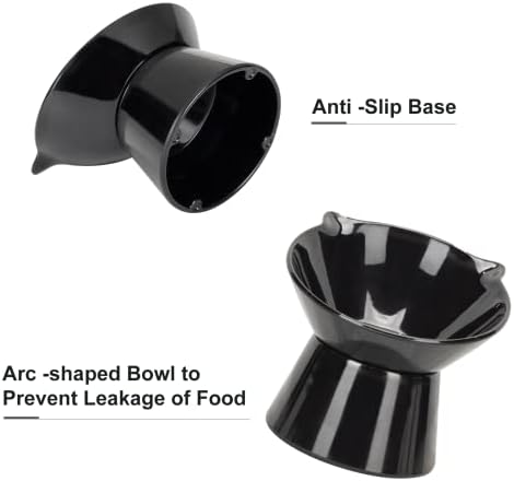 Detachable Elevated Cat Bowls, 15° Tilted Raised Cat Food Bowl Anti-Vomiting,Whisker Friendly, Large Adjustable Cat Dishes for Protecting Spine, Adult Kitten (Black) - Image 6