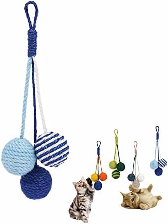 Cat Toy Sisal Ball Hanging Cat Toy Handmade Cat Rope Ball Chew Eco-Friendly Toy Pets Interactive Toy Cat Toys for Indoor Cats (Bule, 1pcs) by RORIPOPPU