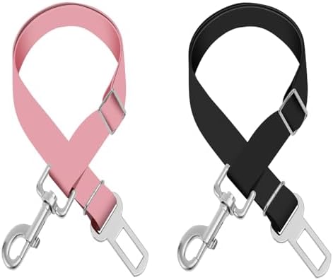 Adjustable pet cat and Dog car seat Belt，The Lanyard is Flexible and Adjustable from 20 to 33 inches (Black + Pink) by Unknown