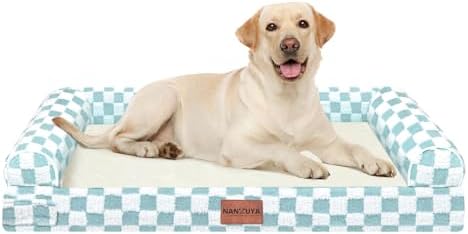 NANUYA Orthopedic Dog Bed for Large Dogs, 38 x 25 Inch, Green Grid by Nanuya