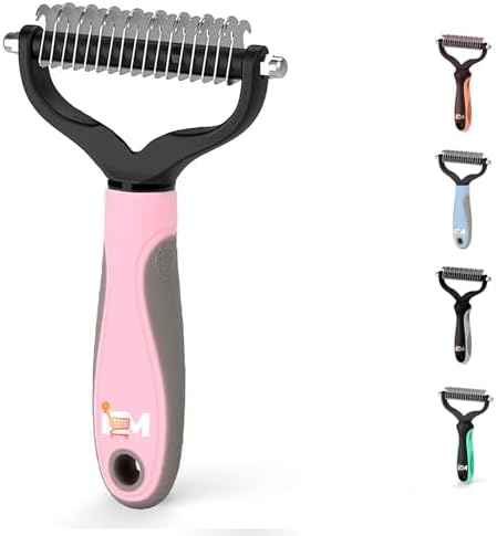 2-Sided Dematting & Deshedding Comb for Dogs & Cats – Undercoat Detangler Brush for Shedding, Matted Hair & Fur Remover Tool, Ergonomic Handle for Stress-Free Pet Grooming (Pink) by IZM