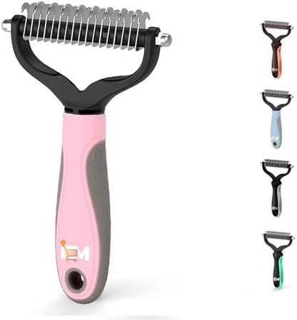 2-Sided Dematting & Deshedding Comb for Dogs & Cats – Undercoat Detangler Brush for Shedding, Matted Hair & Fur Remover Tool, Ergonomic Handle for Stress-Free Pet Grooming (Pink) by IZM