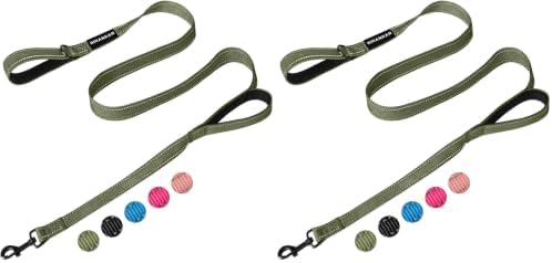 Reflective Dog Leash with Double Handle, Dog Leash 6 FT Long, Supports Medium, and Large Dogs, Heavy Duty for Walking, Running, and Training, Green (Pack of 2) by Unknown