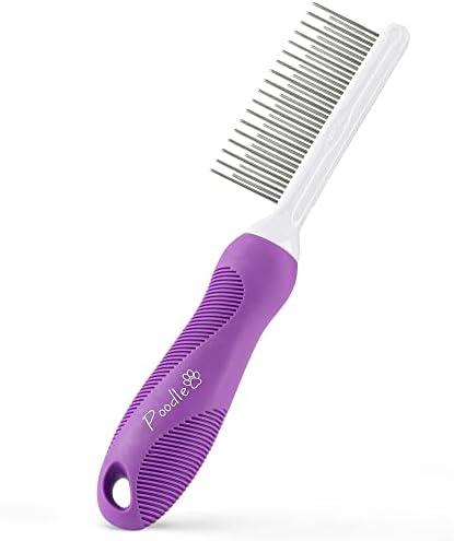 POODLIE Pet Grooming Bundle - Detangling Pet Comb with Long & Short Stainless Steel Teeth for Removing Matted Fur, Knots & Tangles + Slicker Brush for Small and Large Dogs with Curly Hair - Image 2