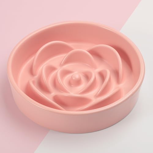 Pink Ceramic Slow Feeder Dog Bowl for Small and Medium Breed,Elevated/Raised 6.1 in Slow Feeding Bowl,Puzzle Dog Food Bowl for Fast Eater,Maze Dish for Fast Eater - Image 6