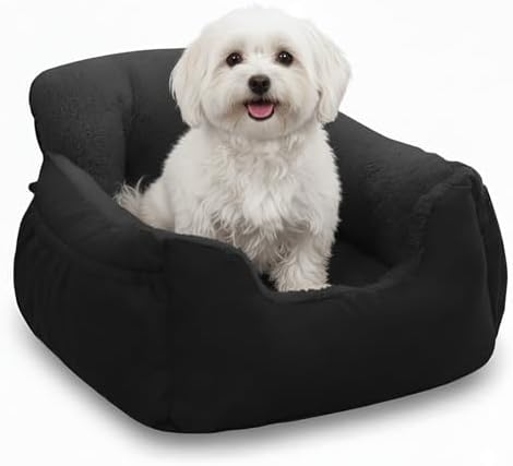 Oiilores Dog Car Seat for Small Dogs,Washable Pet Booster Seats for Car with Clip-On Safty Leash, Reversible Puppy Carseat with Storage Pockets, Travel Carrier Bed for Dogs Under 25 lbs, Dark Grey by OiiloresComfyDoorMat
