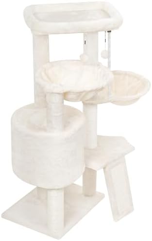 Wang Xin Three Layer Cat Tree with Cat Condo Scratch Pad and Two Hammocks,Beige - Image 6
