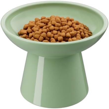 LoeJan Elevated Cat Food and Water Bowls Set, Extra Wide and Raised Ceramic Bowls, Anti-Vomit Whisker-Free Pressure Cat Feeder for Kittens to Adult Cats and Small Dogs by LoeJan