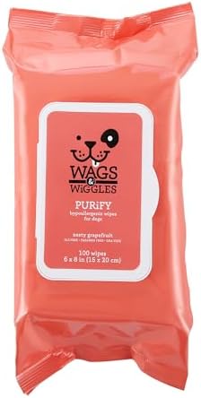 Wags & Wiggles Hypoallergenic Dog Wipes, Zesty Grapefruit, 100 Count by Wags+%26+Wiggles